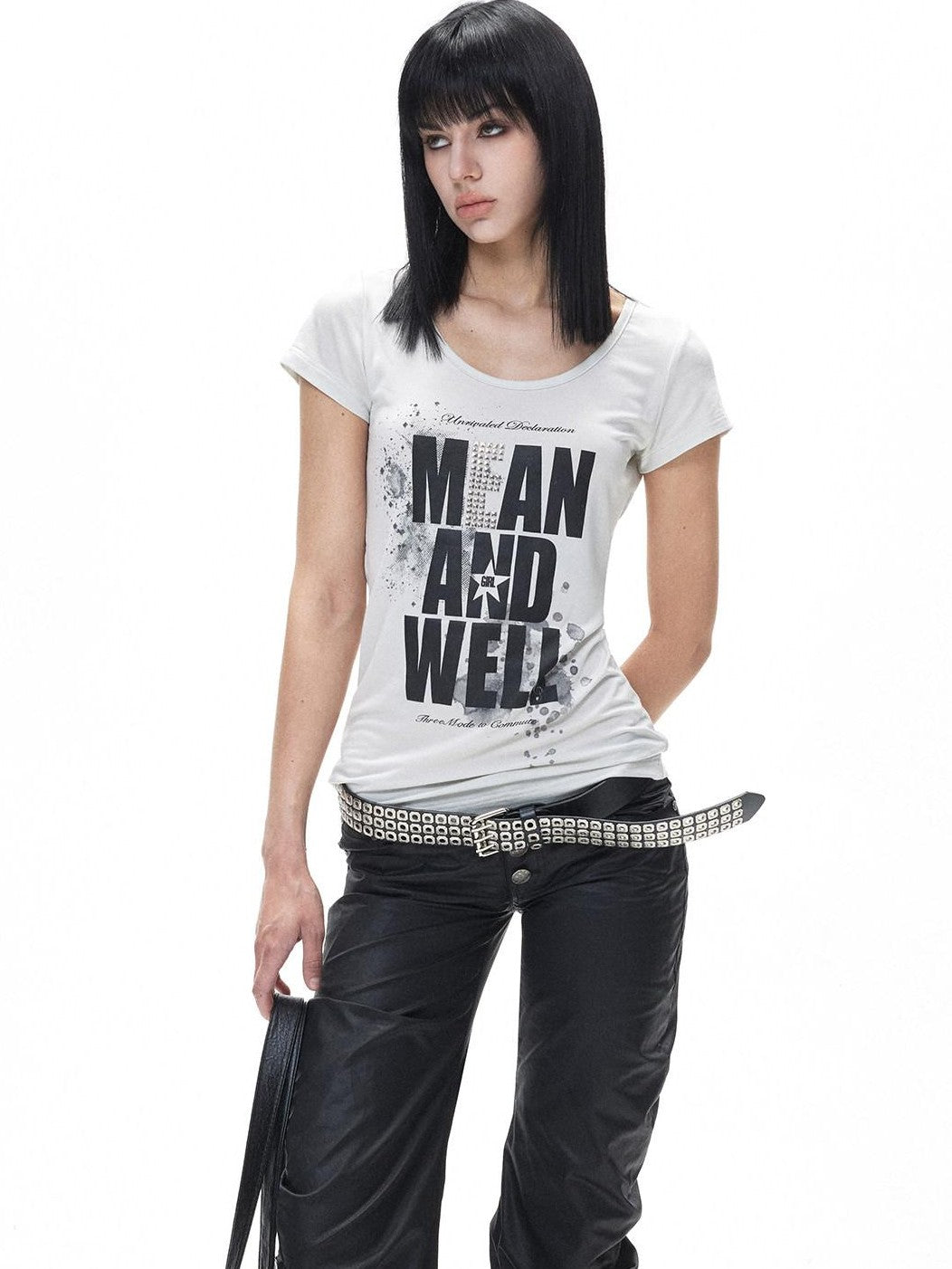 3MODE Punk Letter Print Crew Neck Slim Women&