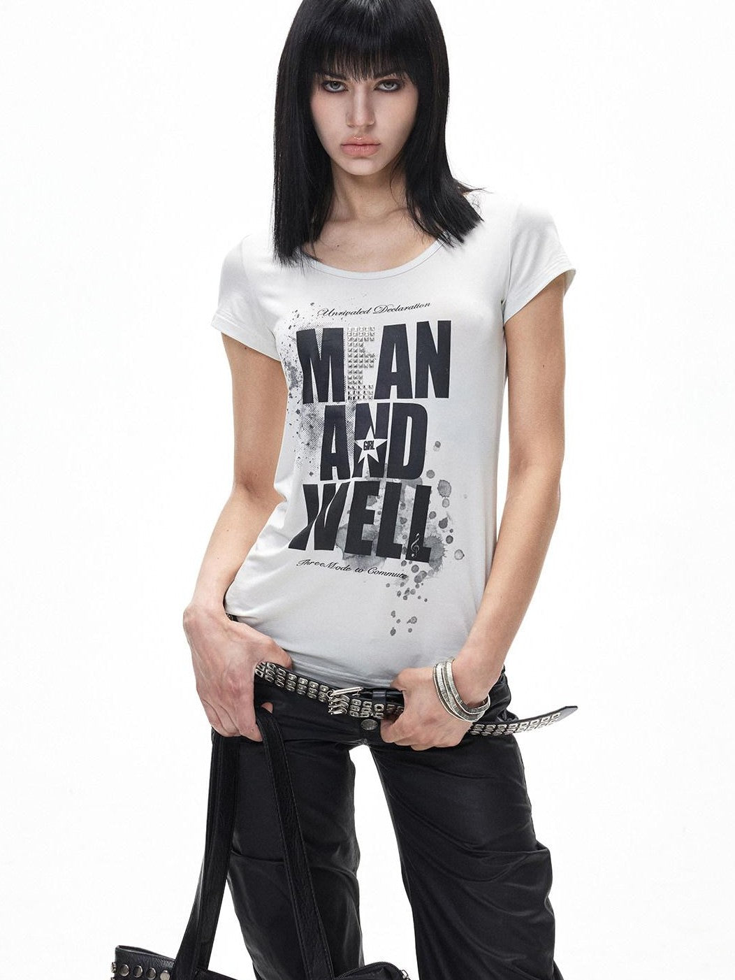 3MODE Punk Letter Print Crew Neck Slim Women&