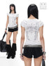 3MODE Punk Wing Star Print Slim Fit Round Neck Women&