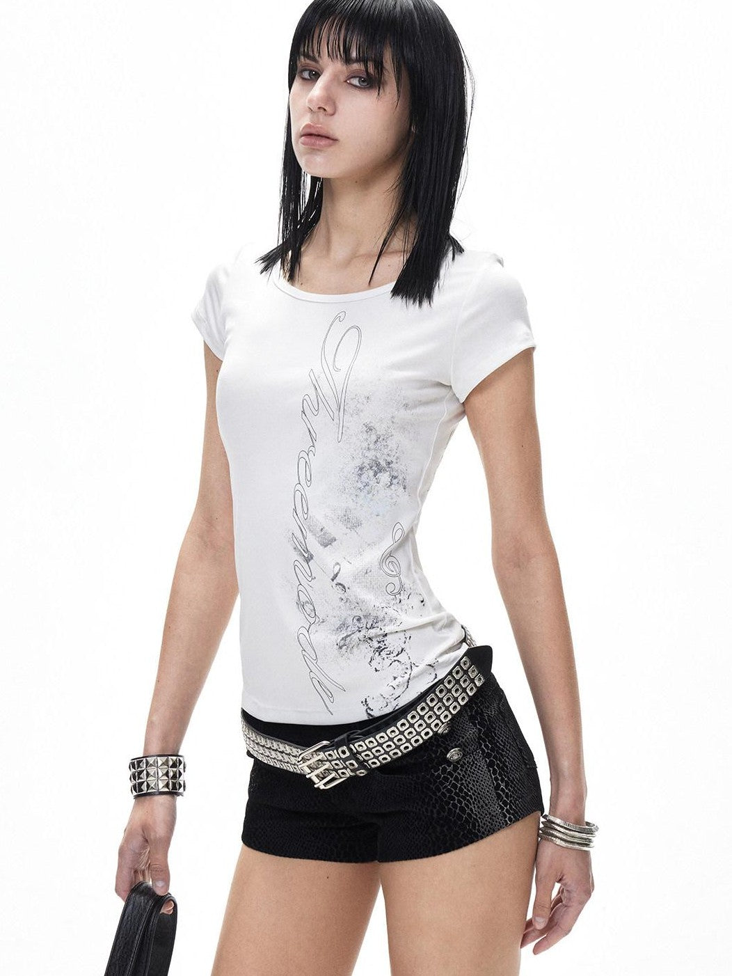 3MODE Punk Wing Star Print Slim Fit Round Neck Women&