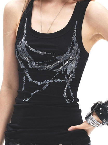 3MODE Retro Black Striped Racerback Slim Cropped Women&
