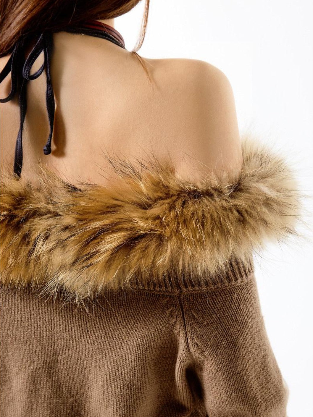 3MODE Retro Fur Collar One Shoulder Zip Faux Two Piece Women&