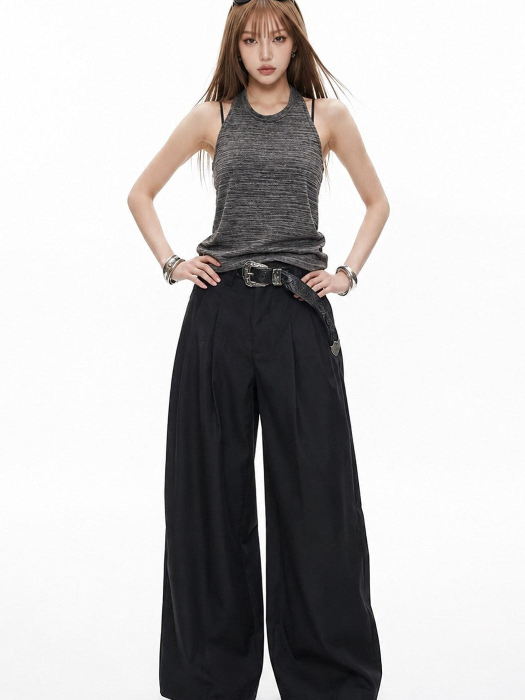 3MODE Retro High Waist Drapey Metal Detail Women&