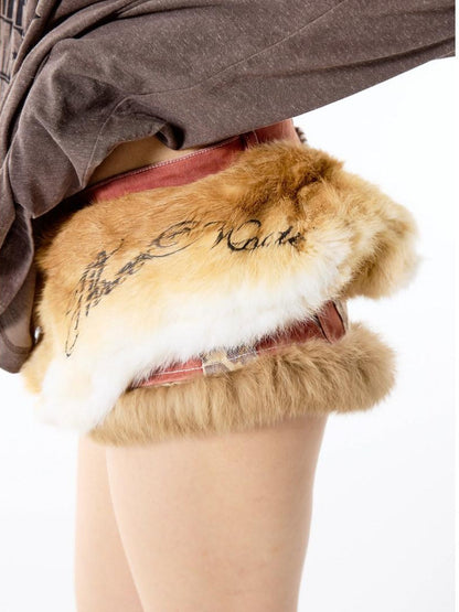 3MODE Retro Leather Fur Patchwork Women&