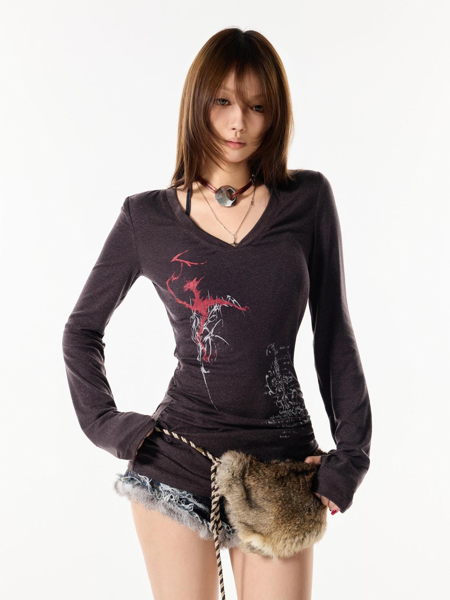 3MODE Retro Leather Fur Patchwork Women&