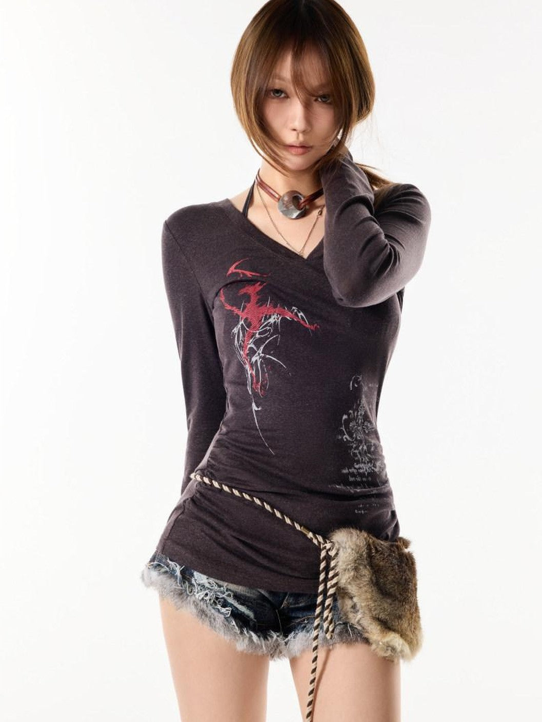3MODE Retro Leather Fur Patchwork Women&