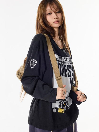 3MODE Retro Letter Print Crewneck Women&