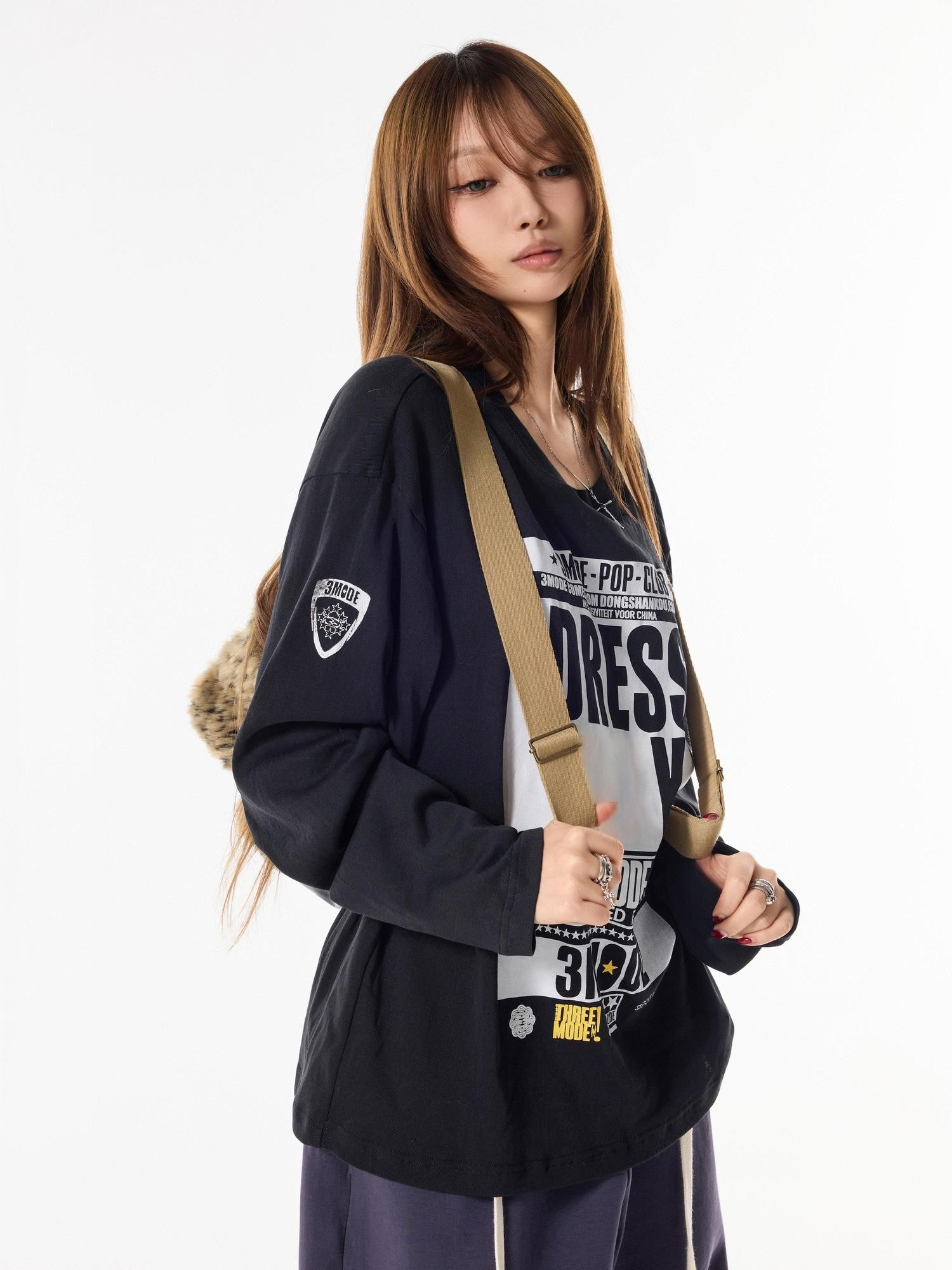 3MODE Retro Letter Print Crewneck Women&