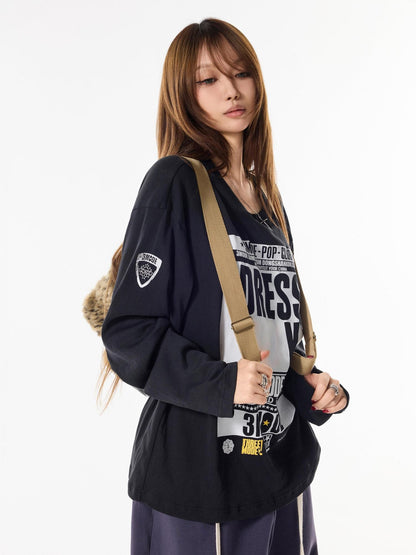 3MODE Retro Letter Print Crewneck Women&