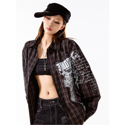 3MODE_Retro_Plaid_Lapel_Collar_Long_Sleeve_Loose_Open_Front_Women&