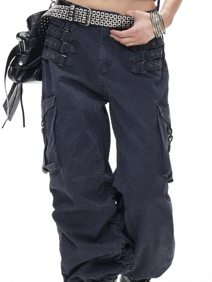 3MODE Retro Punk Drawstring Cargo Mid High Waist Women&