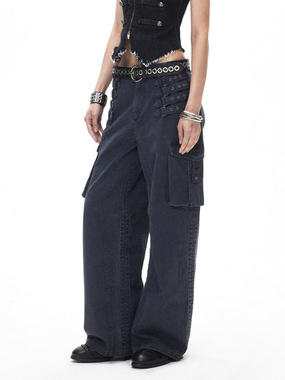 3MODE Retro Punk Drawstring Cargo Mid High Waist Women&