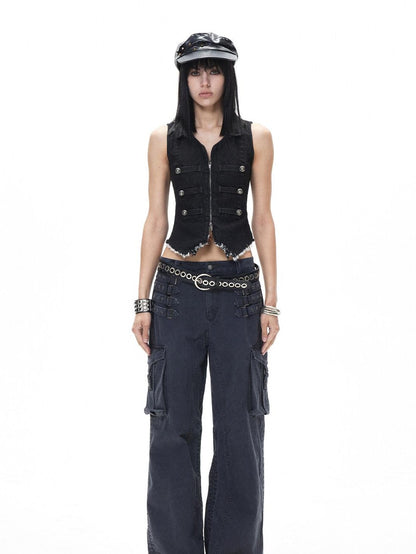 3MODE Retro Punk Drawstring Cargo Mid High Waist Women&