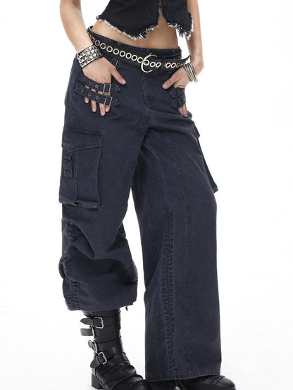 3MODE Retro Punk Drawstring Cargo Mid High Waist Women&