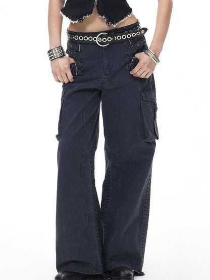 3MODE Retro Punk Drawstring Cargo Mid High Waist Women&