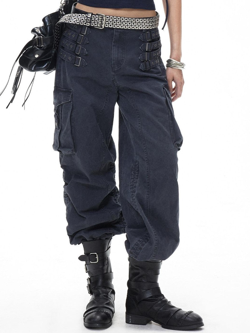 3MODE Retro Punk Drawstring Cargo Mid High Waist Women&