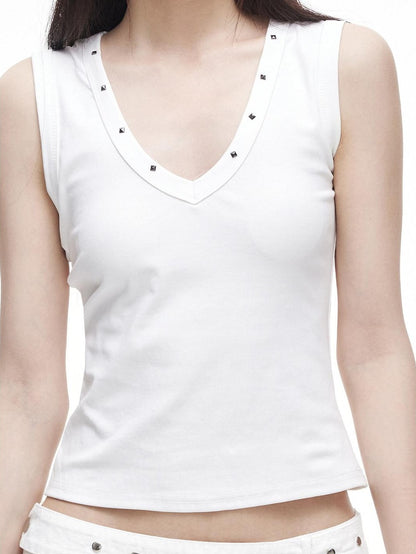 3MODE Retro Studded V-neck H Shape Slim Women&