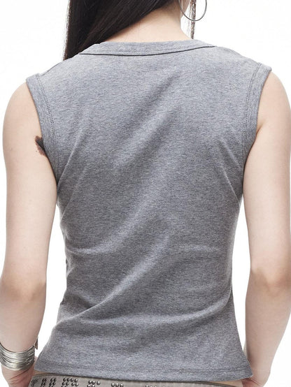 3MODE Retro Studded V-neck H Shape Slim Women&