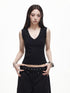 3MODE Retro Studded V-neck H Shape Slim Women&