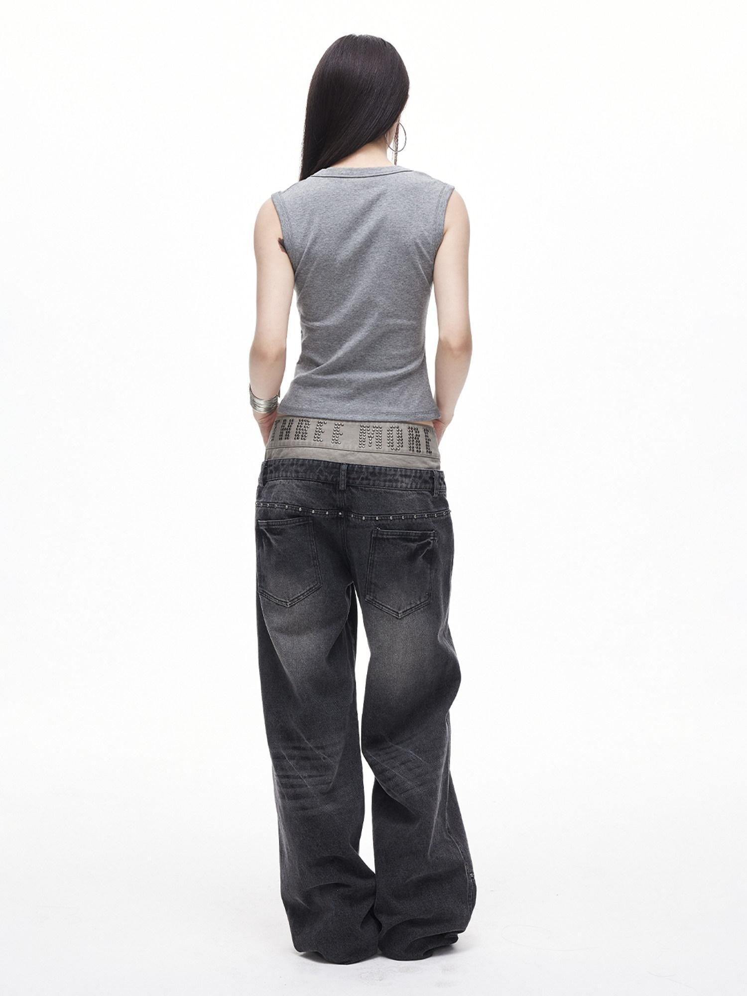 3MODE Retro Studded V-neck H Shape Slim Women&