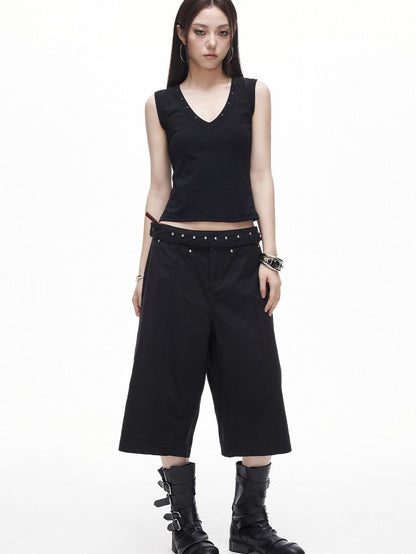3MODE Retro Studded V-neck H Shape Slim Women&