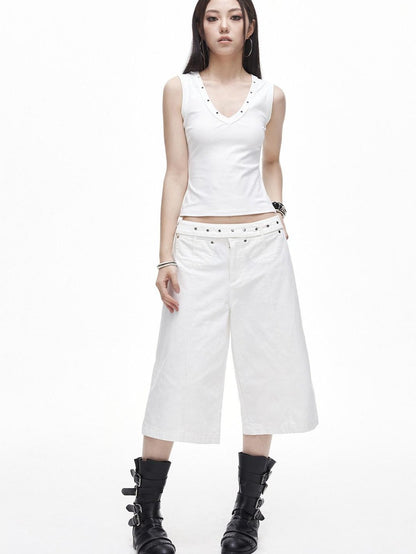 3MODE Retro Studded V-neck H Shape Slim Women&