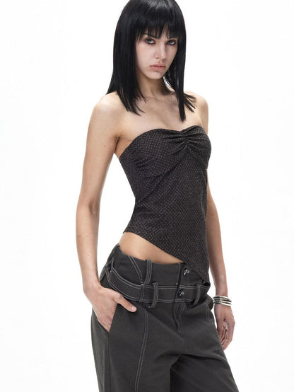 3MODE Retro Textured Polka Dot Asymmetric Hem Women&