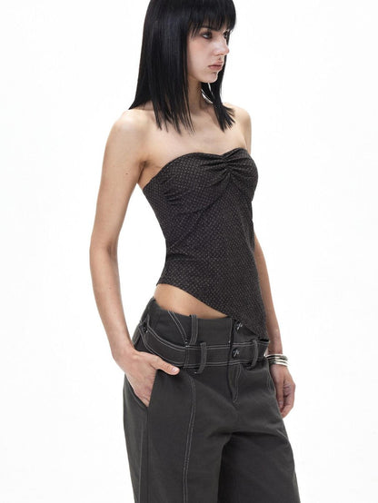 3MODE Retro Textured Polka Dot Asymmetric Hem Women&