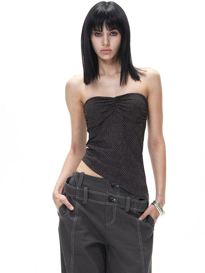 3MODE Retro Textured Polka Dot Asymmetric Hem Women&