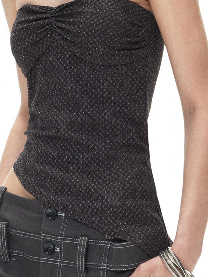 3MODE Retro Textured Polka Dot Asymmetric Hem Women&
