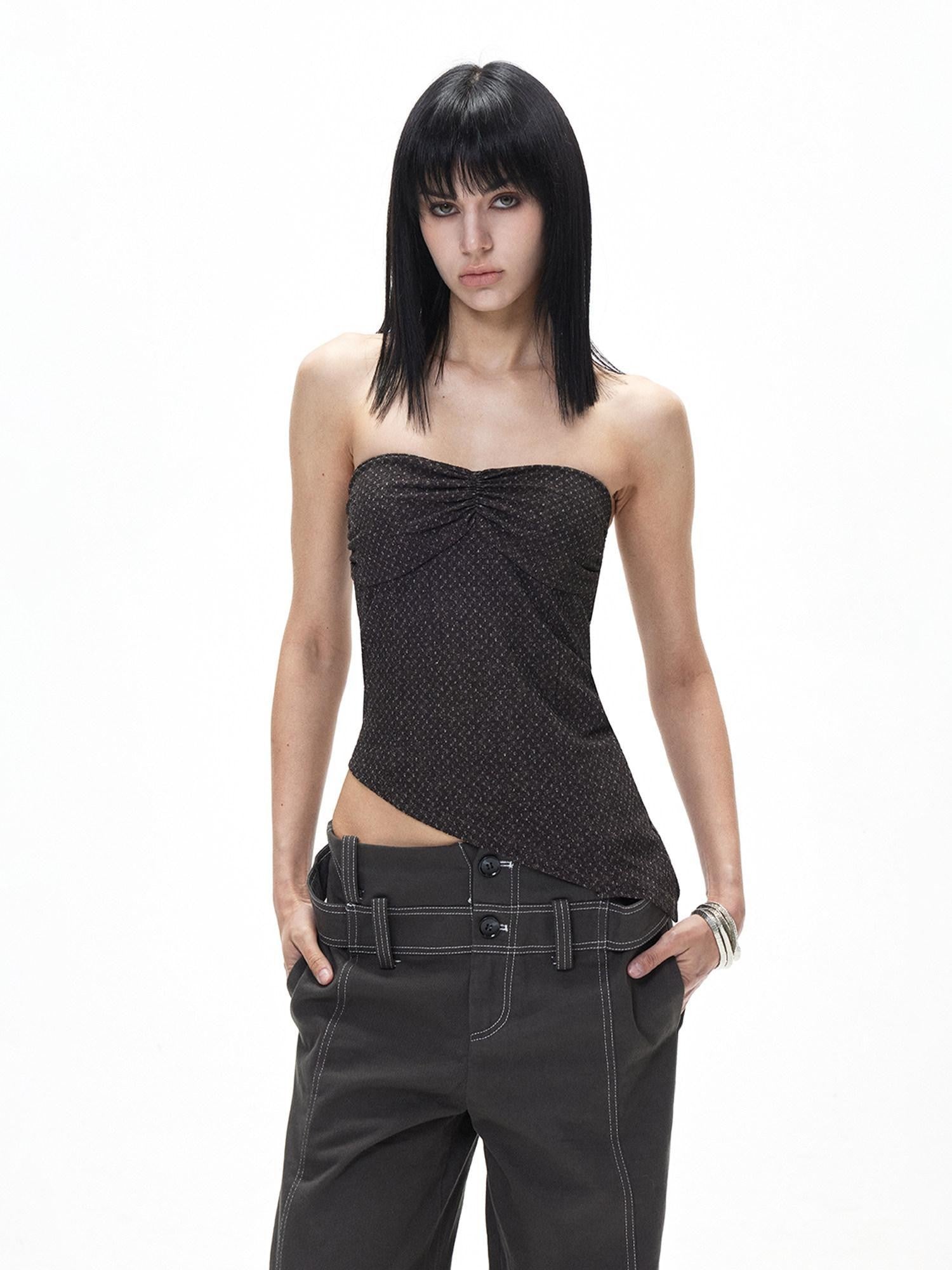 3MODE Retro Textured Polka Dot Asymmetric Hem Women&