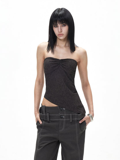 3MODE Retro Textured Polka Dot Asymmetric Hem Women&