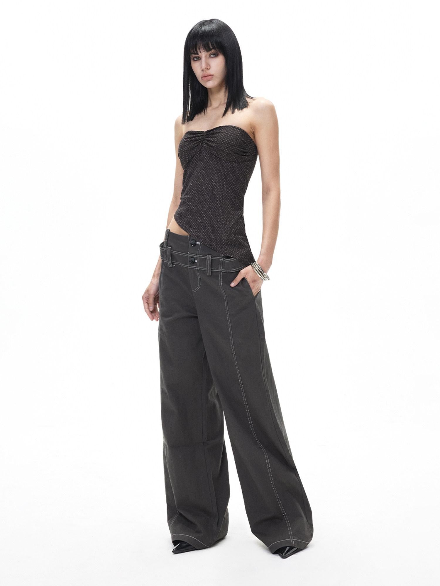 3MODE Retro Textured Polka Dot Asymmetric Hem Women&