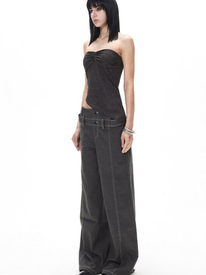 3MODE Retro Textured Polka Dot Asymmetric Hem Women&