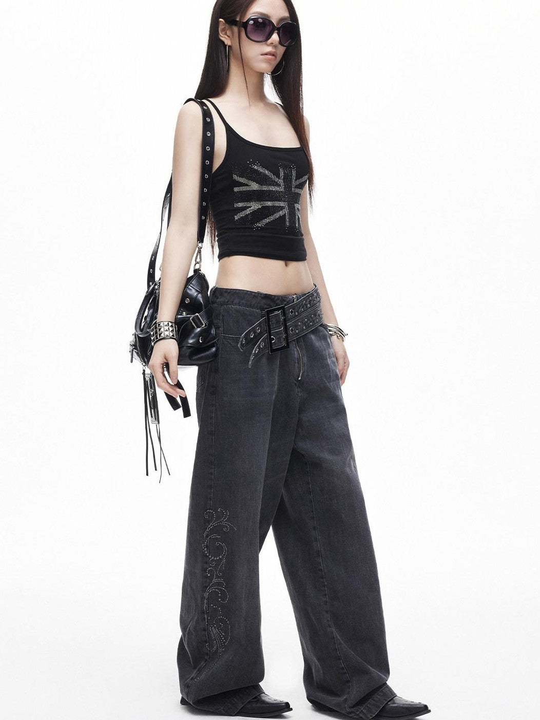 3MODE Rhinestone U Neck Slim Fit Short Spaghetti Strap Women&