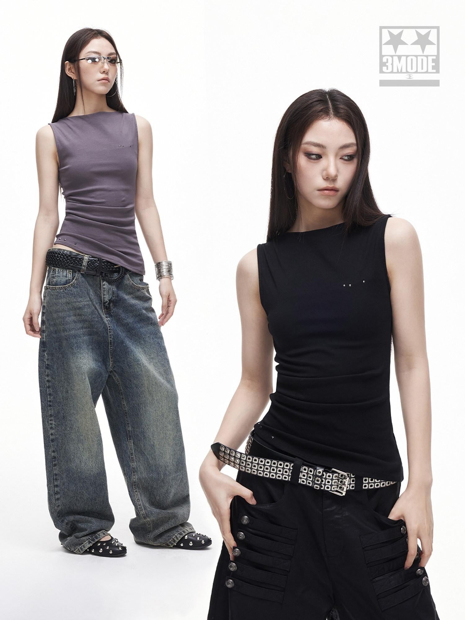 3MODE Ruched Asymmetrical Boat Neck Slim Women&