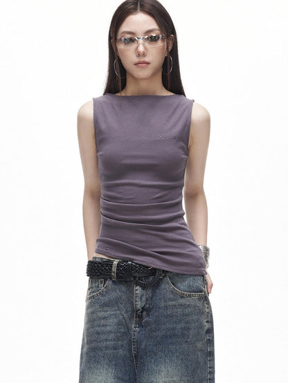 3MODE Ruched Asymmetrical Boat Neck Slim Women&