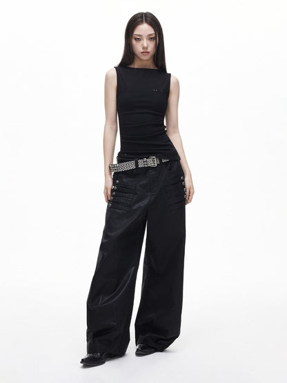 3MODE Ruched Asymmetrical Boat Neck Slim Women&