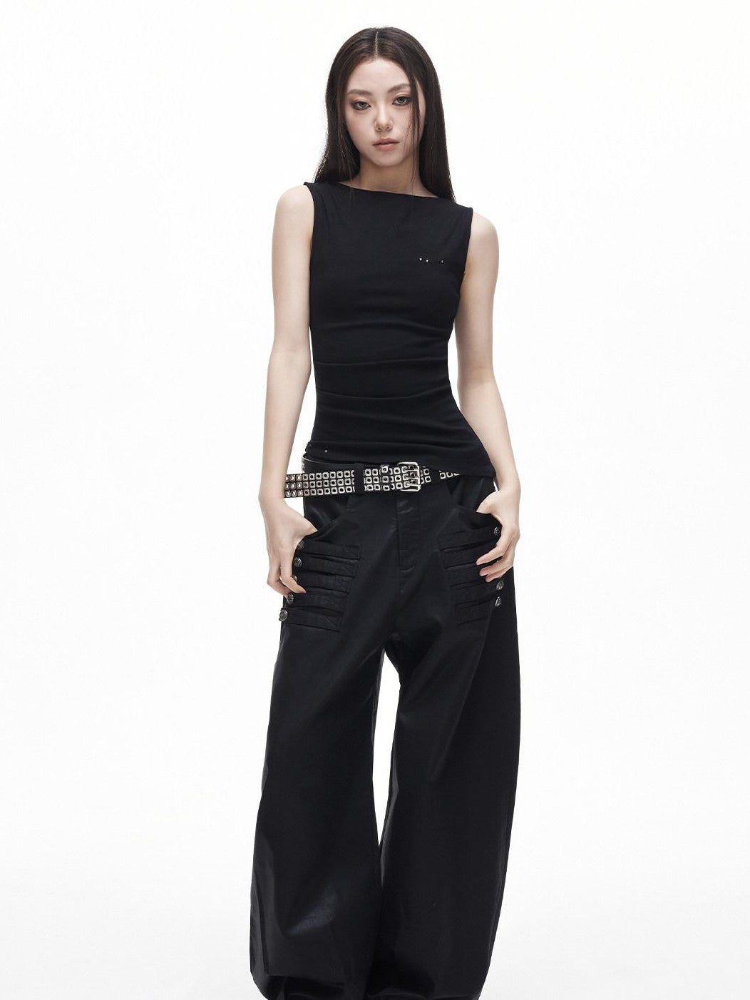 3MODE Ruched Asymmetrical Boat Neck Slim Women&