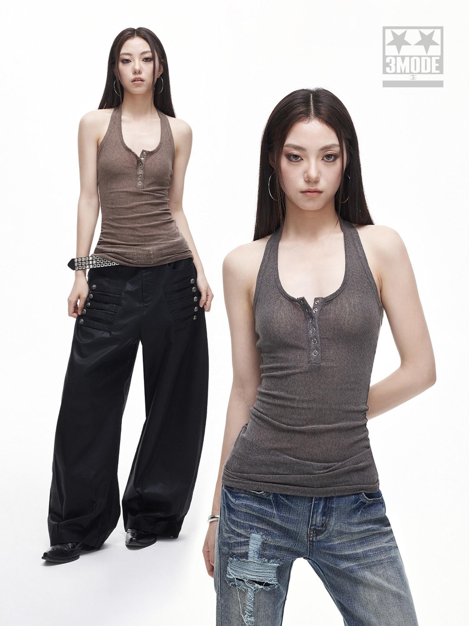 3MODE Sexy Vintage Henley Slim Fit Women&