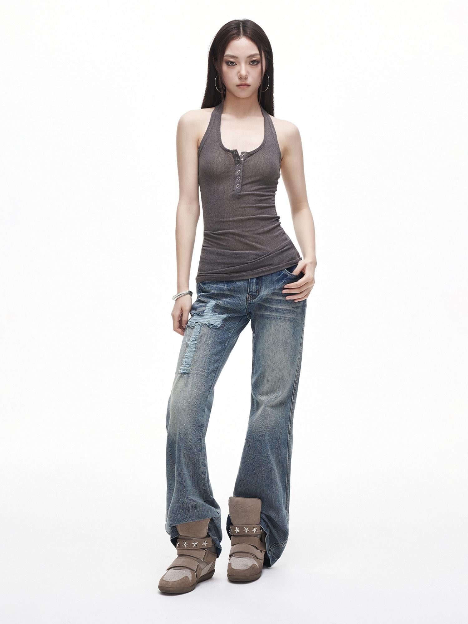 3MODE Sexy Vintage Henley Slim Fit Women&