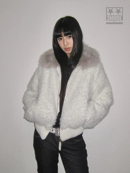 3MODE Sherpa Collar Zip Lapel Women&
