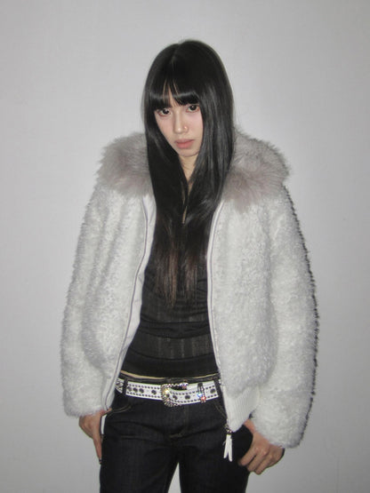 3MODE Sherpa Collar Zip Lapel Women&