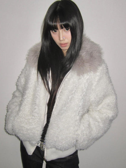 3MODE Sherpa Collar Zip Lapel Women&