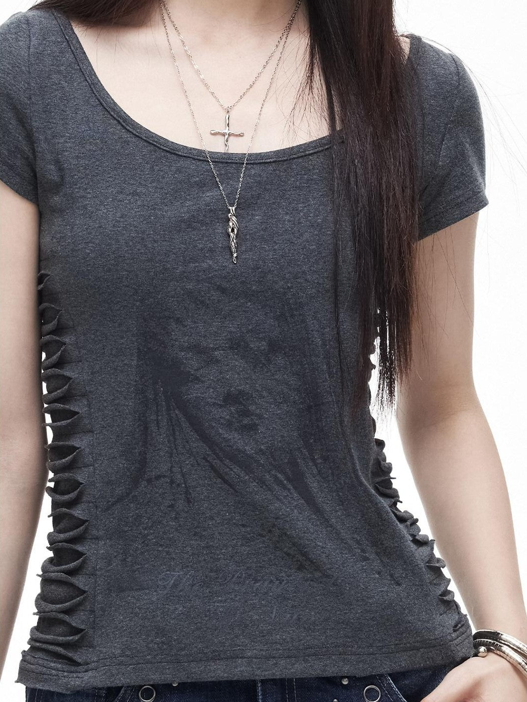 3MODE Side Ruched U Neck Slim Fit Women&