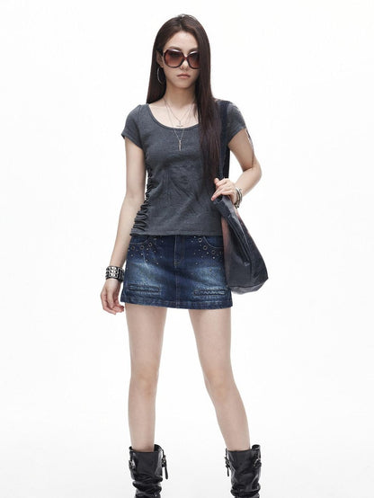 3MODE Side Ruched U Neck Slim Fit Women&