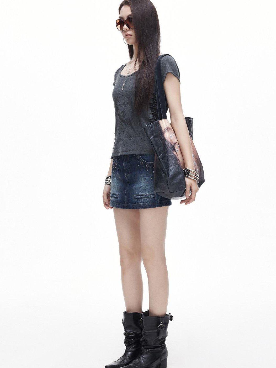 3MODE Side Ruched U Neck Slim Fit Women&