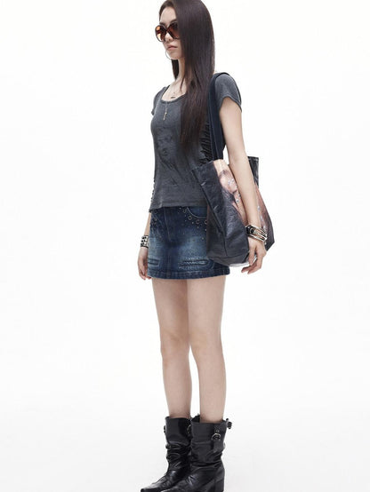 3MODE Side Ruched U Neck Slim Fit Women&