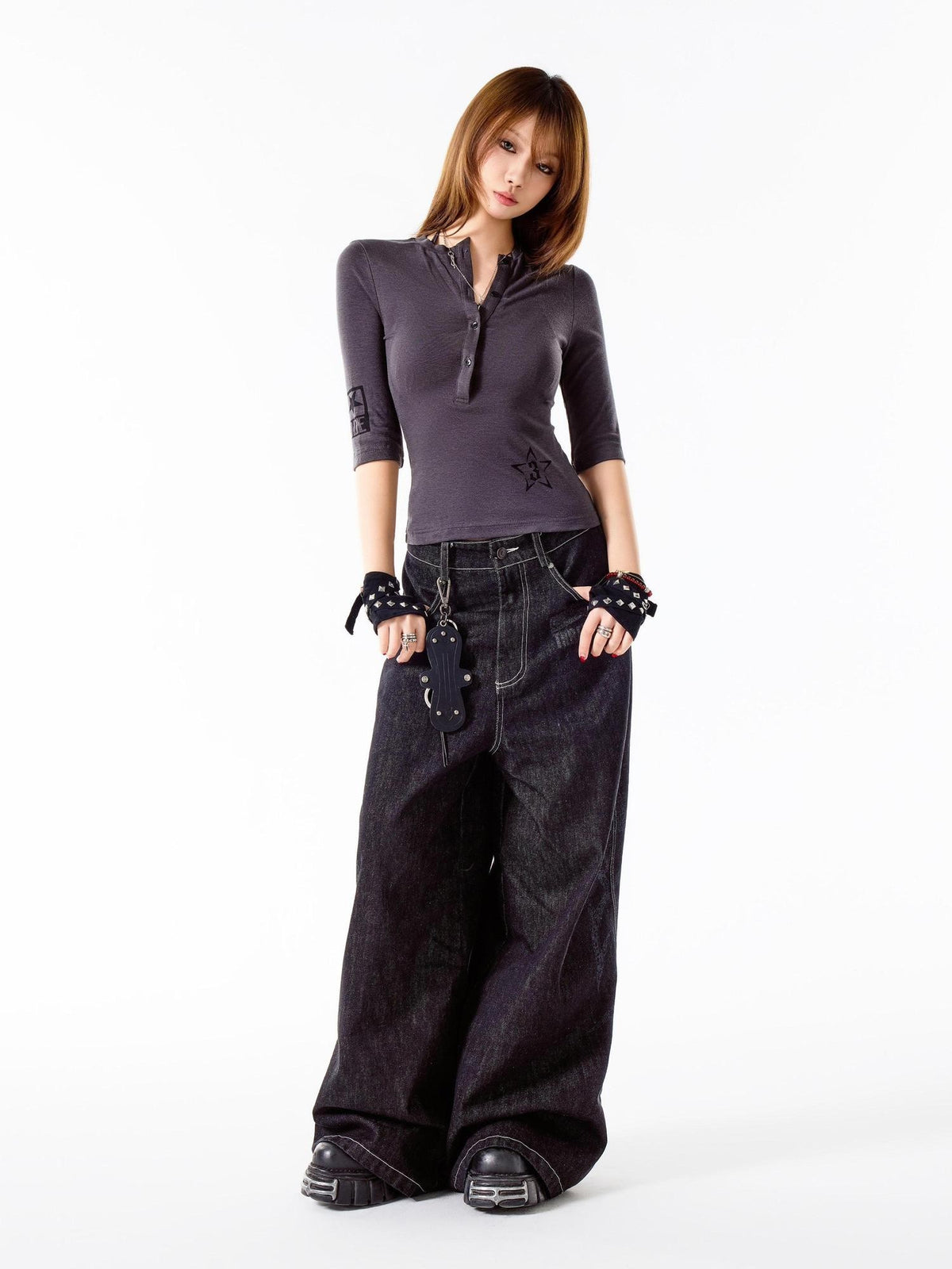 3MODE Slim Fit Printed Patchwork Streetwear Women&