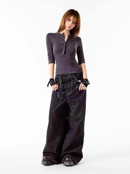 3MODE Slim Fit Printed Patchwork Streetwear Women&